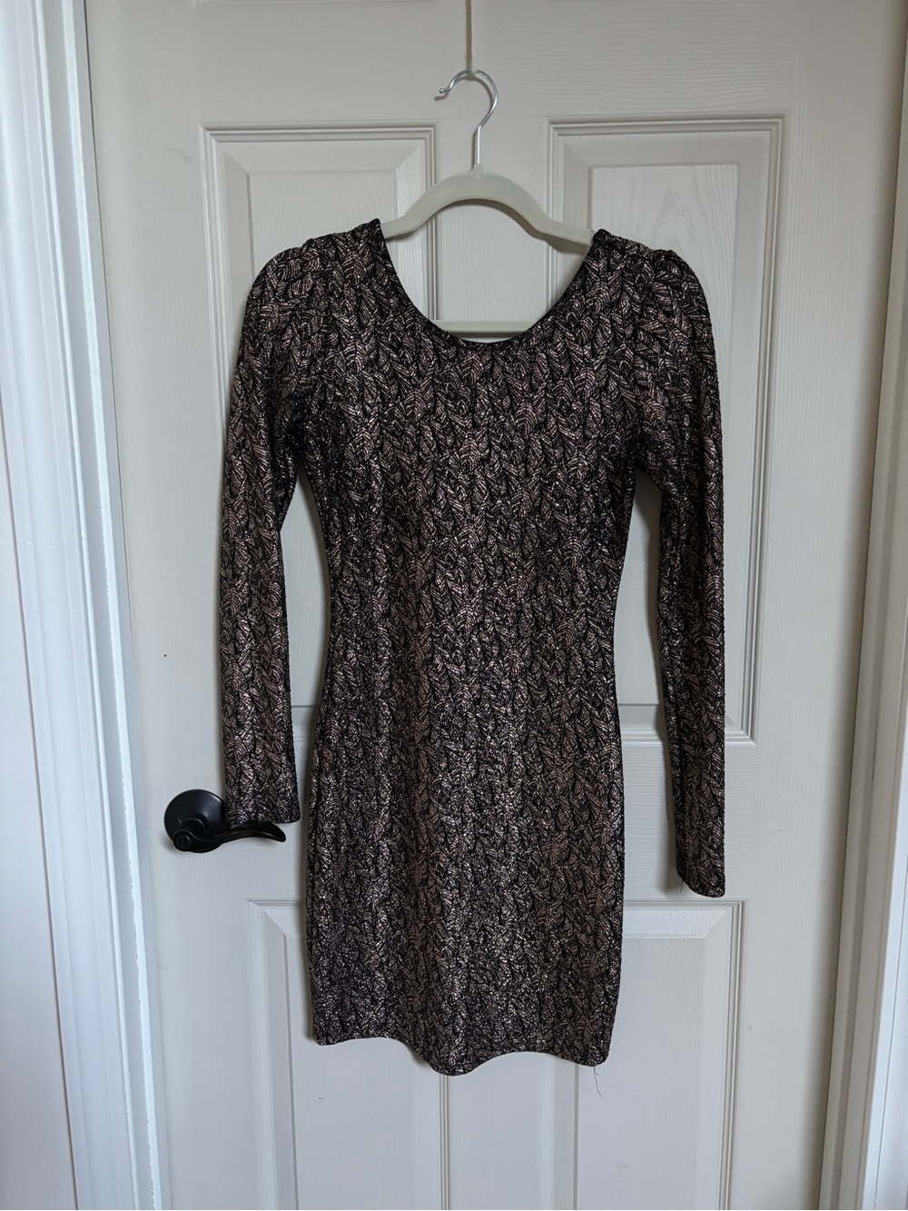Metallic Bronze Long-Sleeve mini Dress